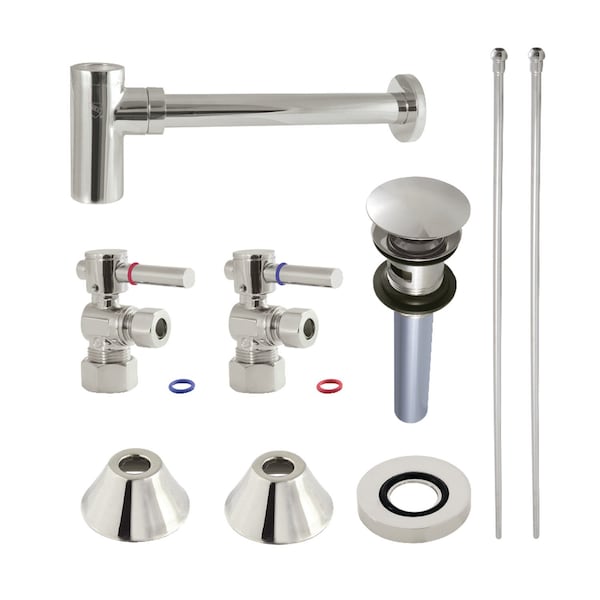 Plumbing Sink Trim Kit with Bottle Trap and Overflow Drain, Polished Nickel